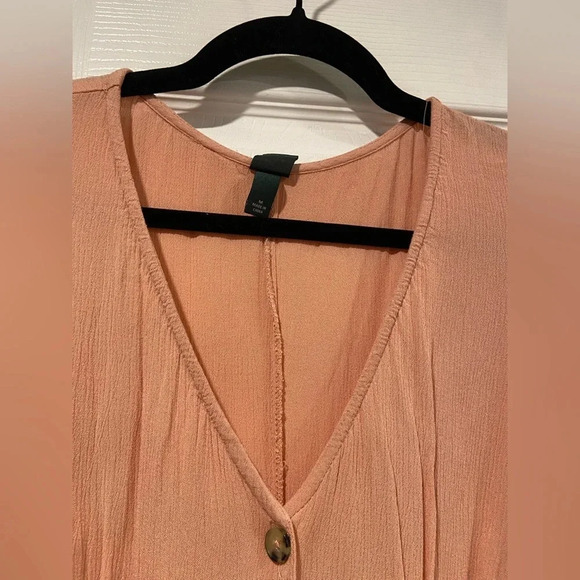 Wild Fable Dusty Pink Belted Short Sleeve Henley Romper Shorts One Piece Size M - Picture 3 of 11